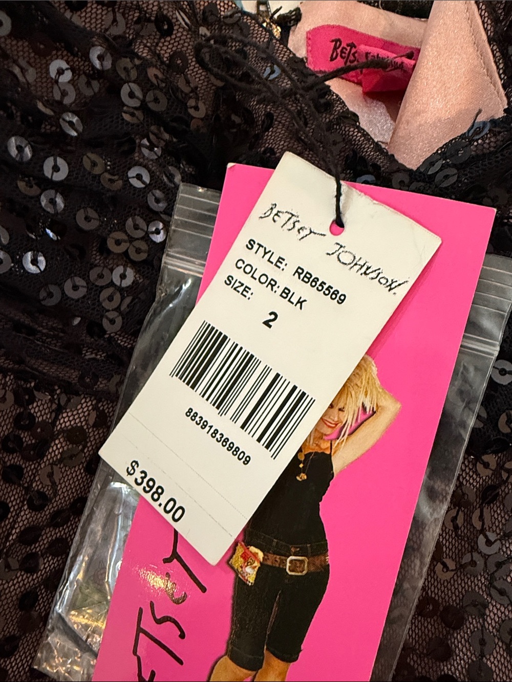 Strapless Betsey Johnson Black and Pink Mini Dress - Picture 3 of 3